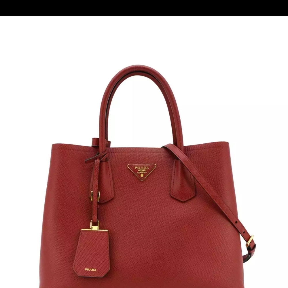 Authentic Prada Red Leather Structured Tote Bag